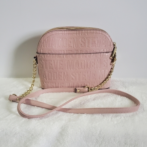 STEVE Madden Blush Pink Gold Chain Faux Leather Crossbody Bag Purse - Picture 2 of 14